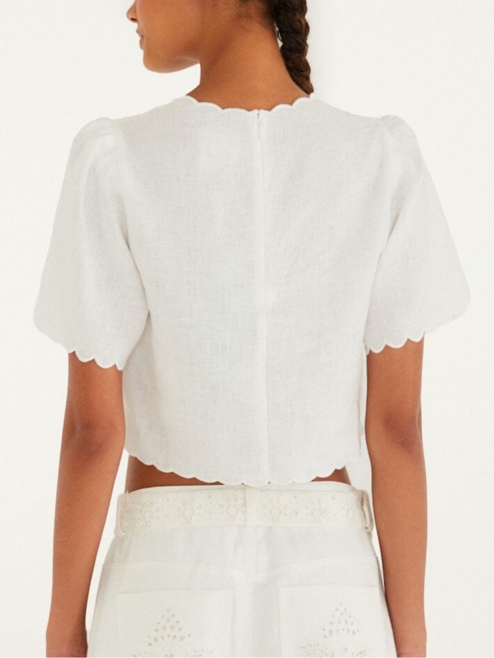 Farm Rio Off-White Roses Scallop Artisanal Top - Picture 2 of 7